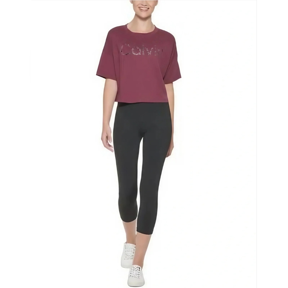 Calvin Klein Logo Graphic Cropped Short Sleeve Athletic Women's T-Shirt NWT XL
